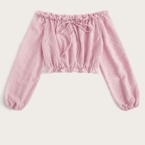 Chiffon Swiss Dot Tie Front Crop Blouse